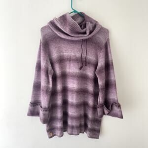 Y2K Ombre Purple Cowl Neck Sweater Tunic Wool Blend Size L Cozy Grunge Lole‎